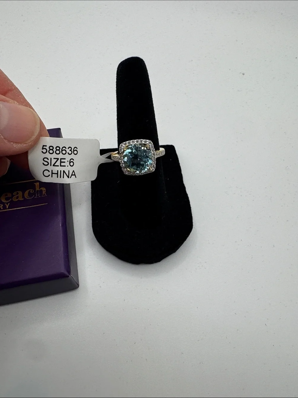 PalmBeach Jewelry Gold-Tone Ring with Aqua Blue Cushion Center